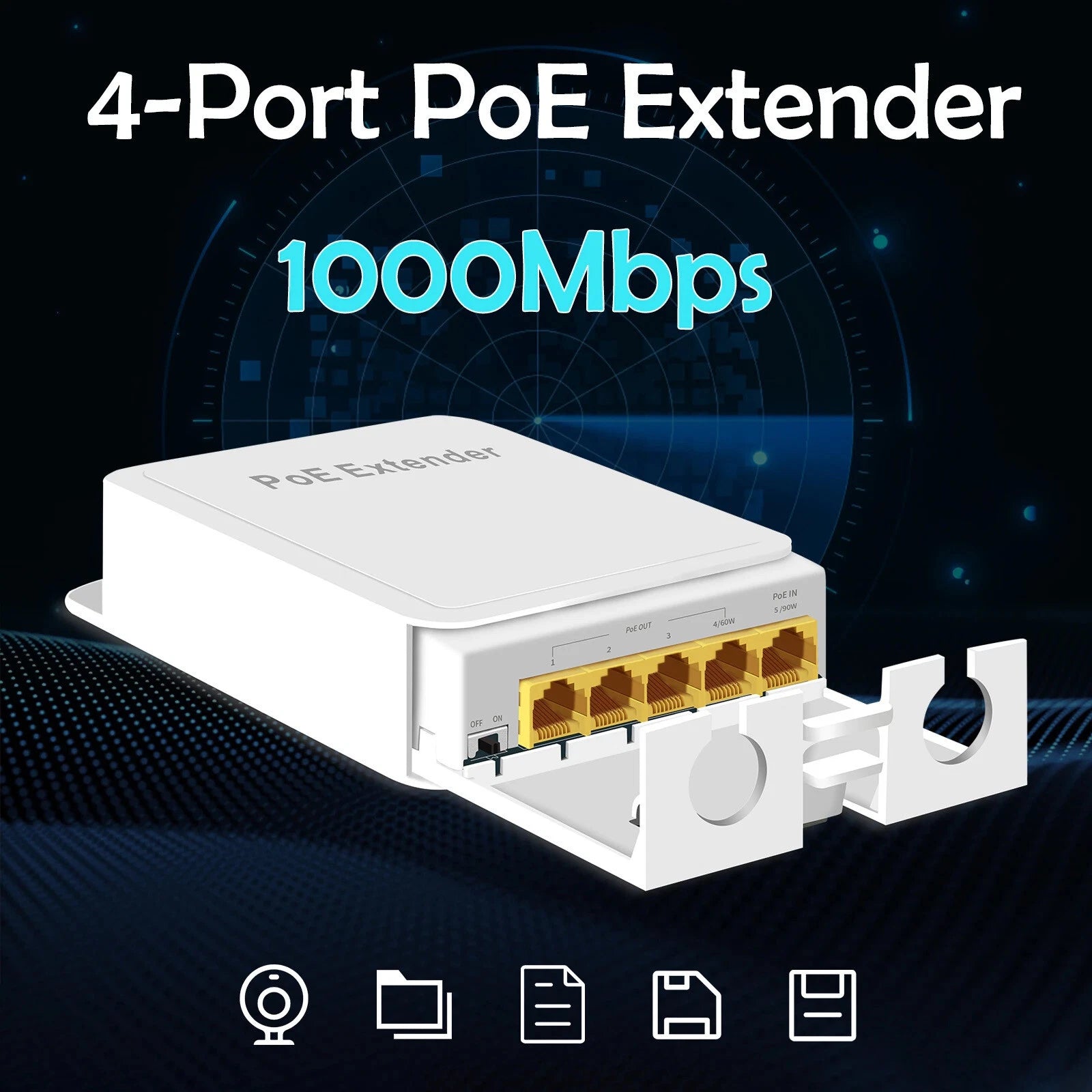 PoE-BT14G 5-Port Outdoor Gigabit PoE Extender | 1-In 4-Out