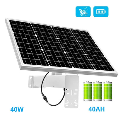 40W Solar Panel Kit 128Wh LiFePO4 Battery 12V 2.5A CCTV Camera Power